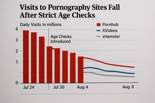 British pornography site visits plummet after age checks introduced