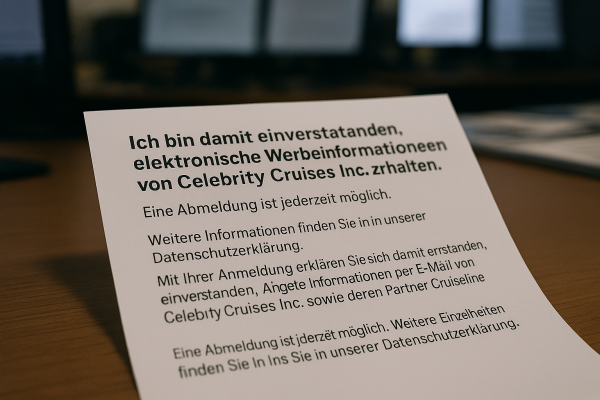 Celebrity Cruises offers electronic marketing information and options to unsubscribe.