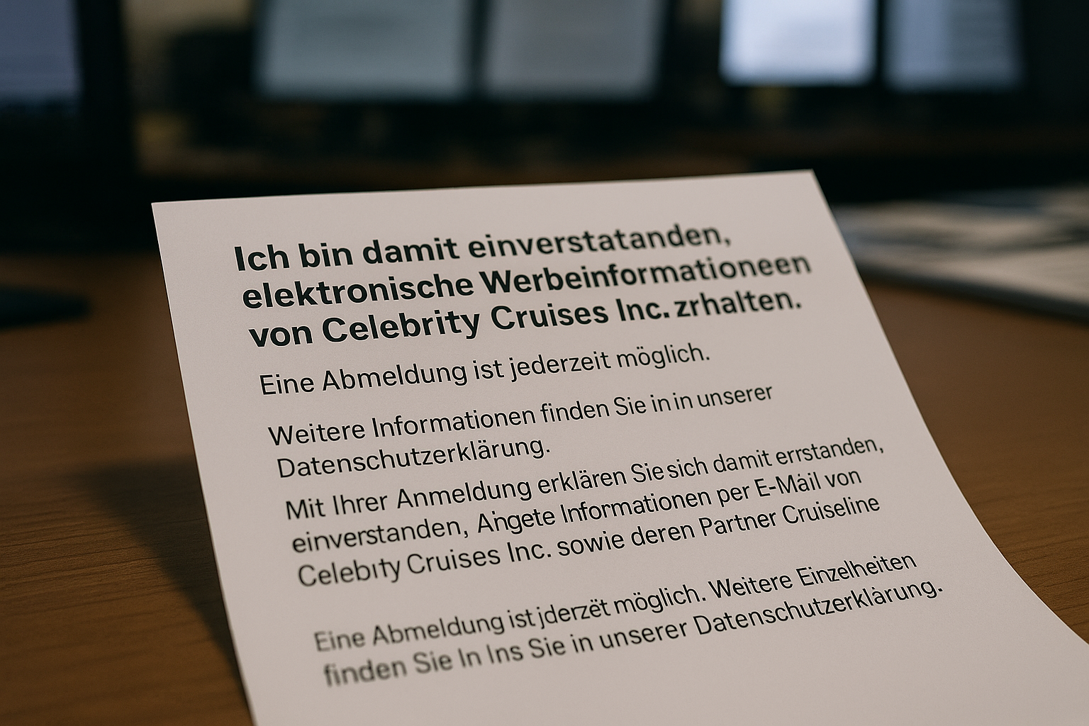 Celebrity Cruises offers electronic marketing information and options to unsubscribe