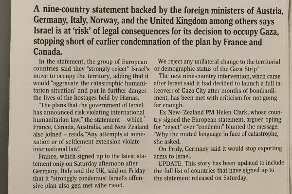 European nations warn Israel over Gaza occupation risk