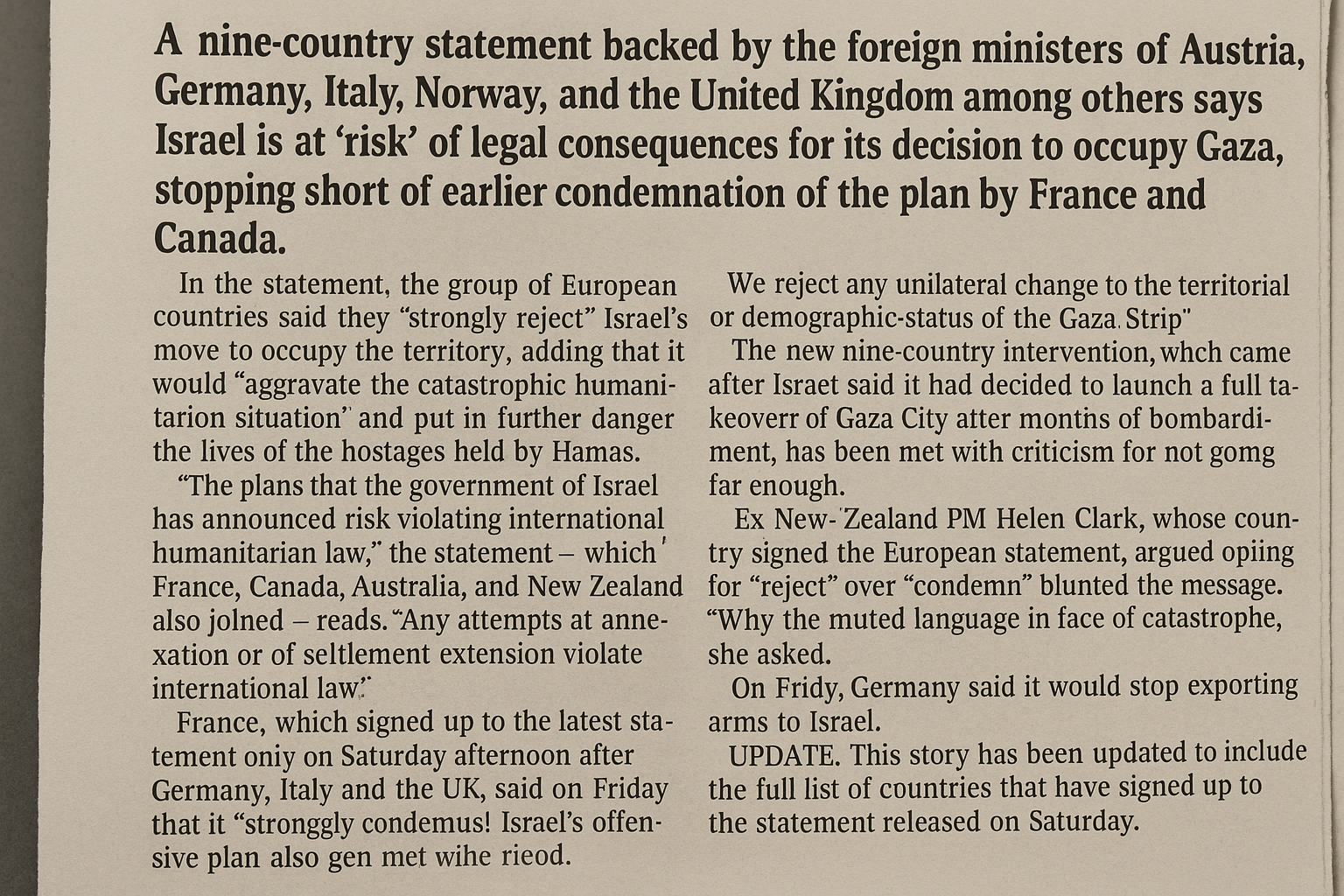 European nations warn Israel over Gaza occupation risk
