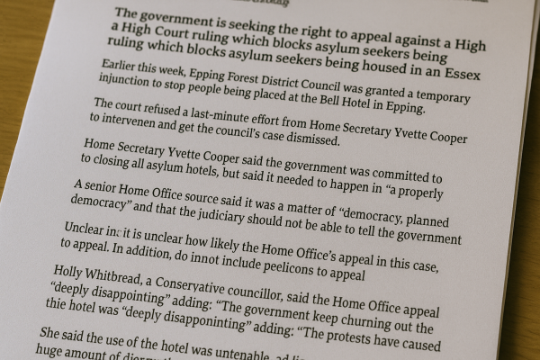 Government seeks appeal on ruling blocking asylum seekers from Essex hotel