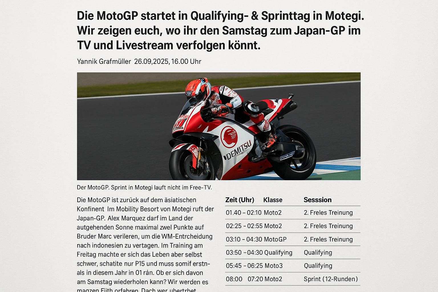 MotoGP startet Qualifying und Sprint in Motegi