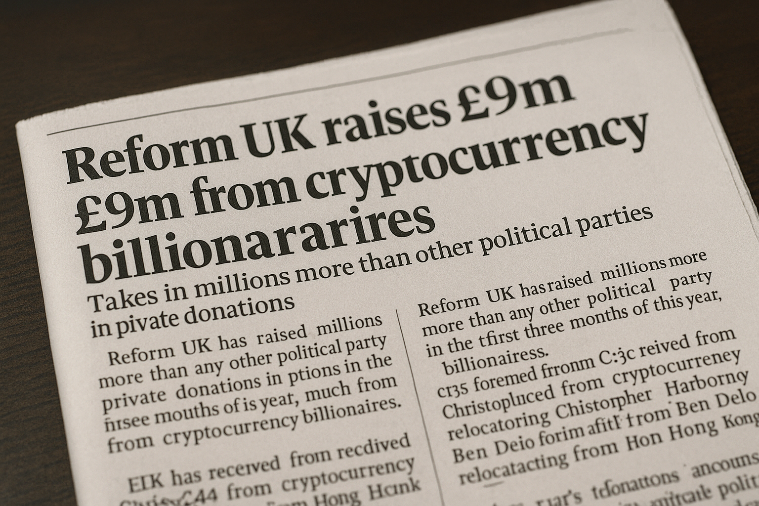 Reform UK outpaces rivals in private donations driven by cryptocurrency wealth