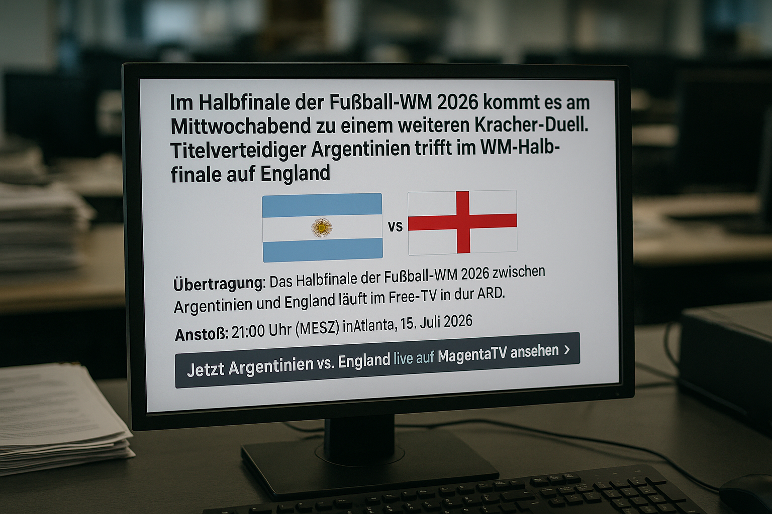 Argentina faces England in the 2026 World Cup semi-finals.